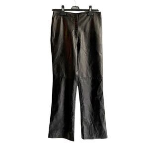 DANIER High Waisted Leather Straight Leg Pants Black 6